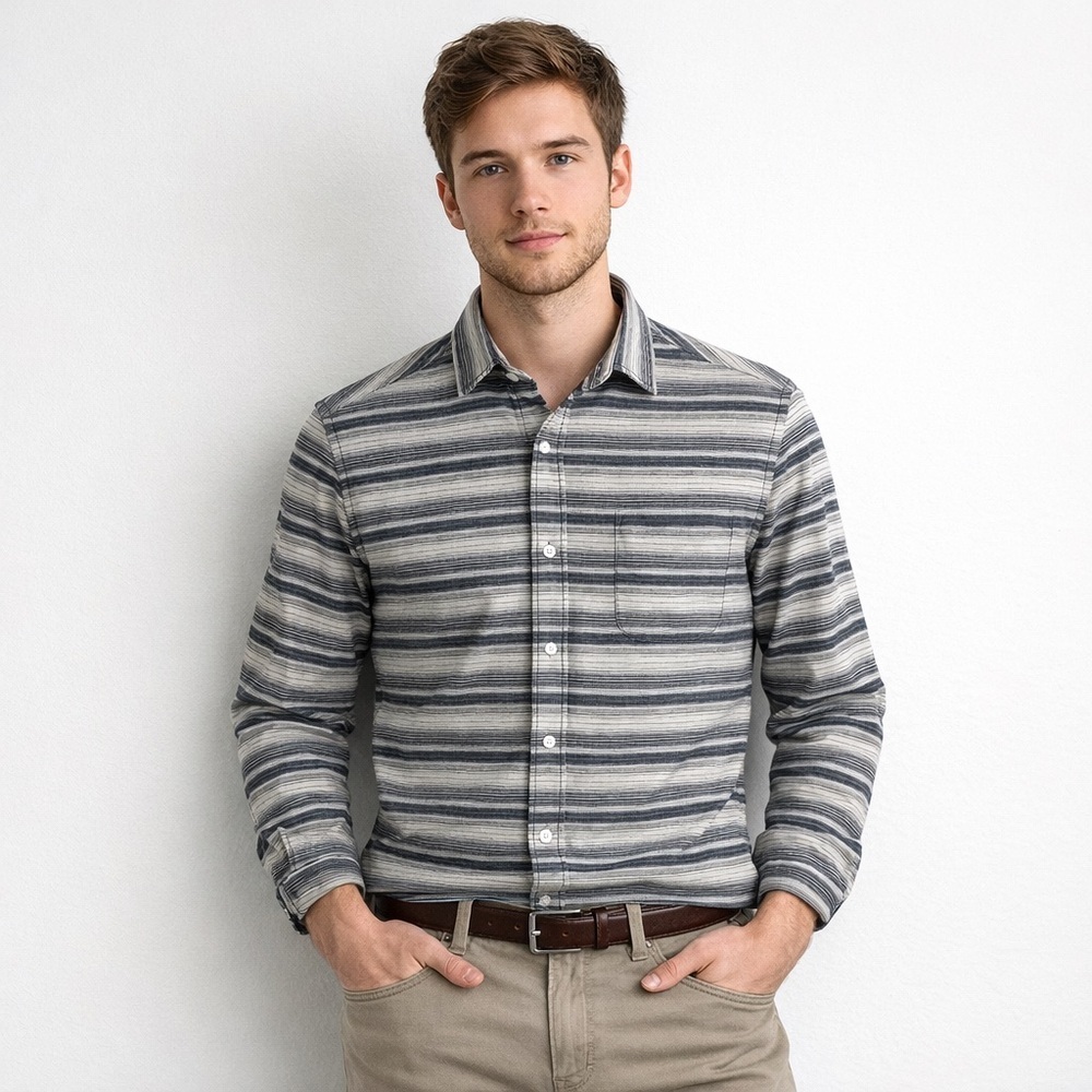 Simon Miller Striped Long Sleeve Button Down Collared 100% Cotton Casual Shirt